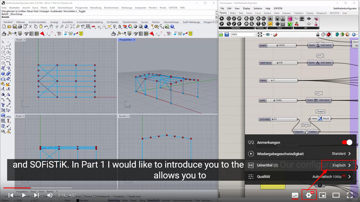 Rhino / Grasshopper and SOFiSTiK – Steel hall configurator